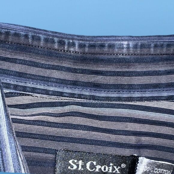 St Croix Blue Gray Sriped Contemporary Fit Button Up Shirt Size XL #20 - Picture 4 of 4
